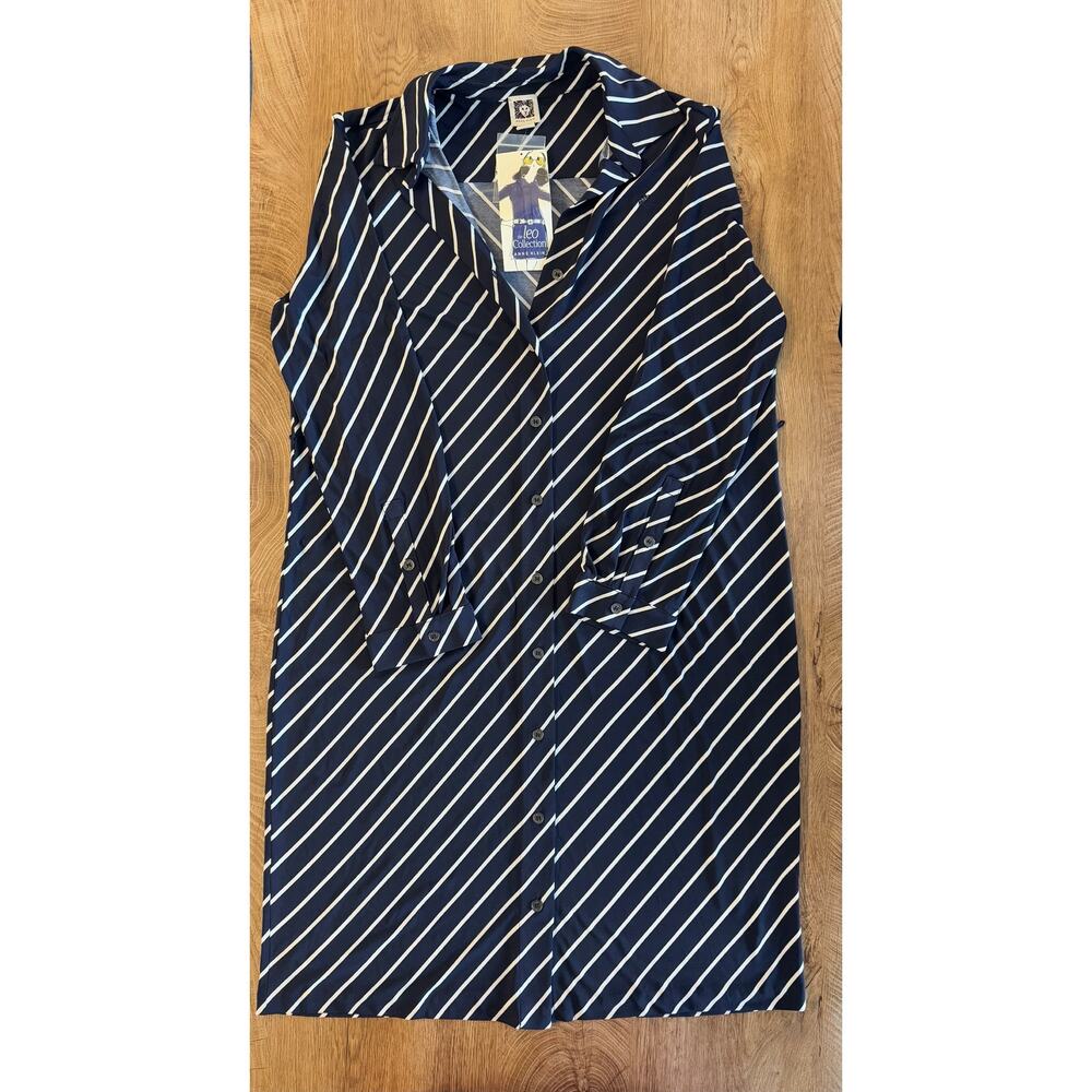 Anne Klein | NWT Navy Striped Dress | The leo Collection | Midnight | Size L